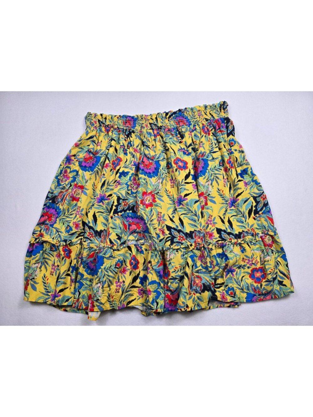 Terra & Sky Womens 1X Yellow Floral Skirt Elastic Waist Ruffled Hem 100% Cotton